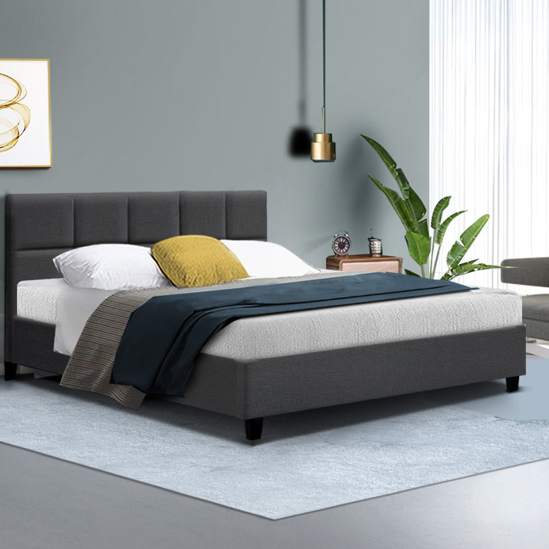 Tino Bed Frame Fabric - Charcoal Queen - Sale Now