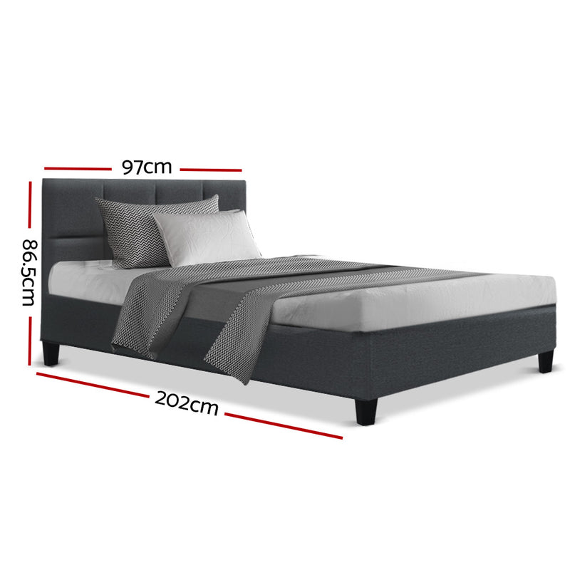 Tino Bed Frame Fabric - Charcoal Single - Sale Now