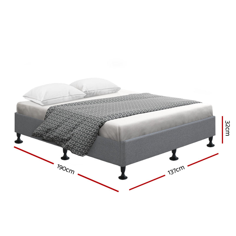 Bed Frame Base Double Size Mattress Platform Foundation Wooden Fabric Grey TOMI - Sale Now
