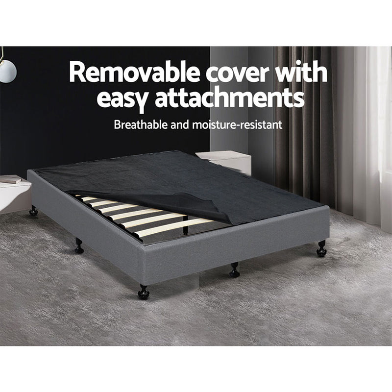 Bed Frame Base Double Size Mattress Platform Foundation Wooden Fabric Grey TOMI - Sale Now