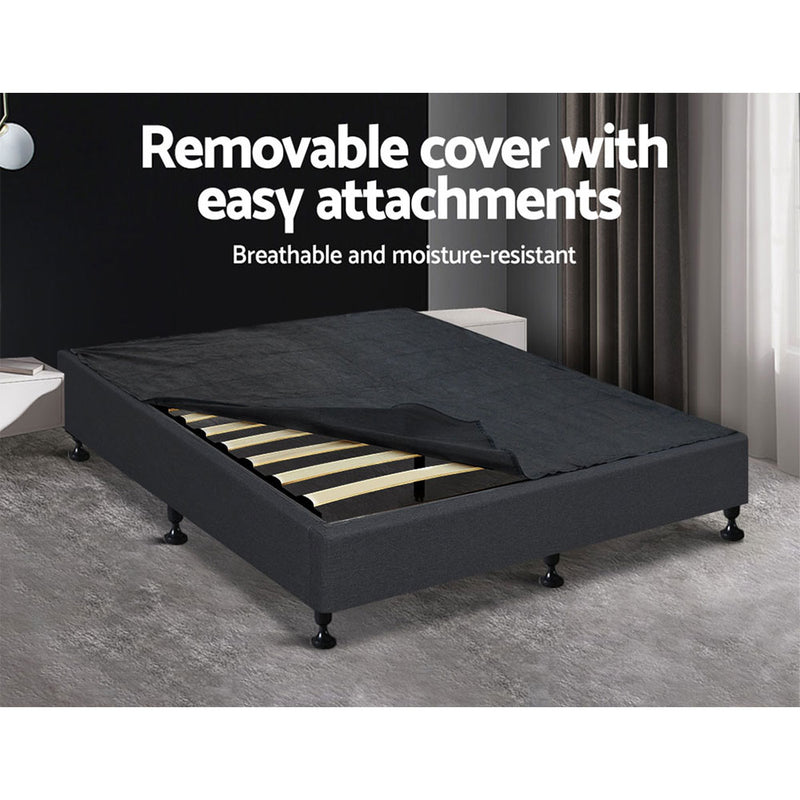 Bed Frame Base Queen Size Mattress Platform Foundation Wooden Fabric Charcoal TOMI - Sale Now