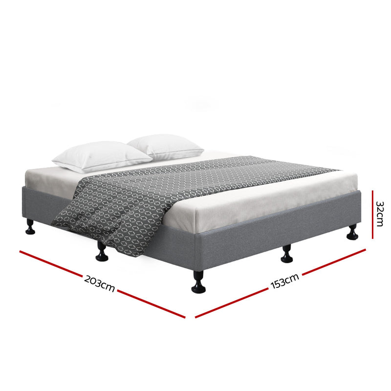 Bed Frame Base Queen Size Mattress Platform Foundation Wooden Fabric Grey TOMI - Sale Now