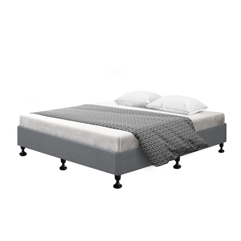Bed Frame Base Queen Size Mattress Platform Foundation Wooden Fabric Grey TOMI - Sale Now