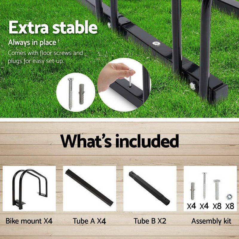Portable Bike 4 Parking Rack Bicycle Instant Storage Stand - Black - Sale Now