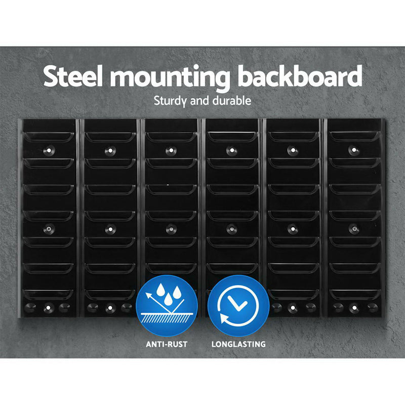 24 Bin Wall Mounted Rack Storage Tools Steel Board Organiser Work Bench Garage - Sale Now