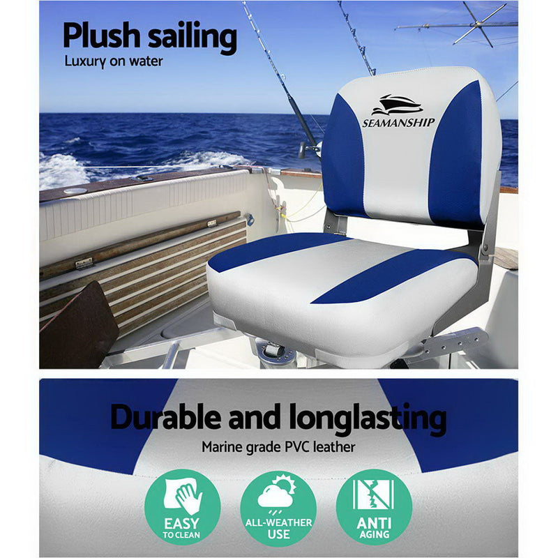 Seamanship Set of 2 Folding Swivel Boat Seats - Grey & Blue - Sale Now