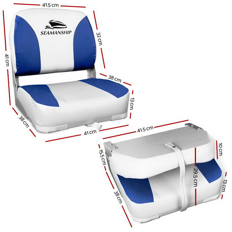 Seamanship Set of 2 Folding Swivel Boat Seats - White & Blue - Sale Now