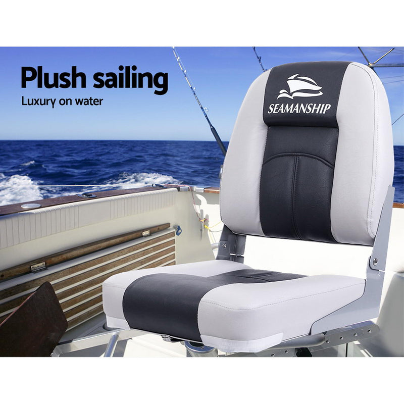 Seamanship 2X Folding Boat Seats Seat Marine Seating Set Swivels All Weather Charcoal & Grey - Sale Now