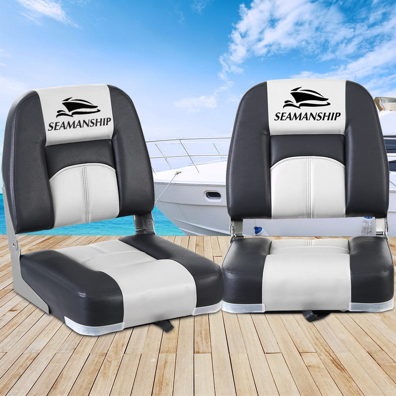 Seamanship 2X Folding Boat Seats Seat Marine Seating Set Swivels All Weather - Sale Now
