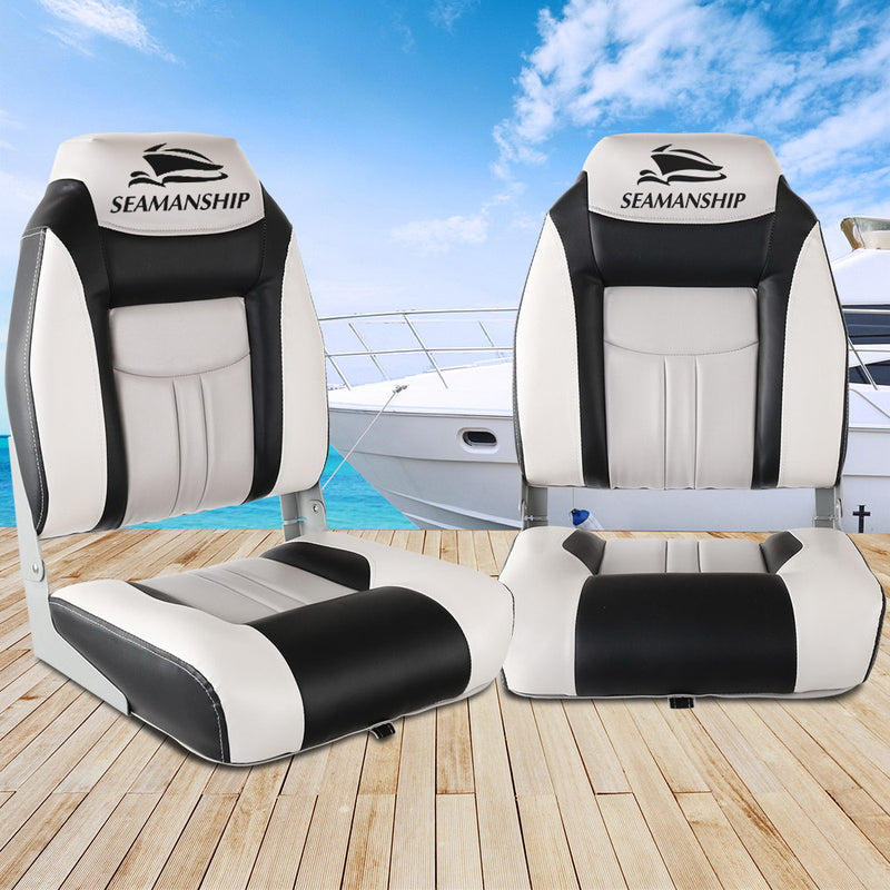 Seamanship Set of 2 Folding Swivel Boat Seats - Grey & Black - Sale Now