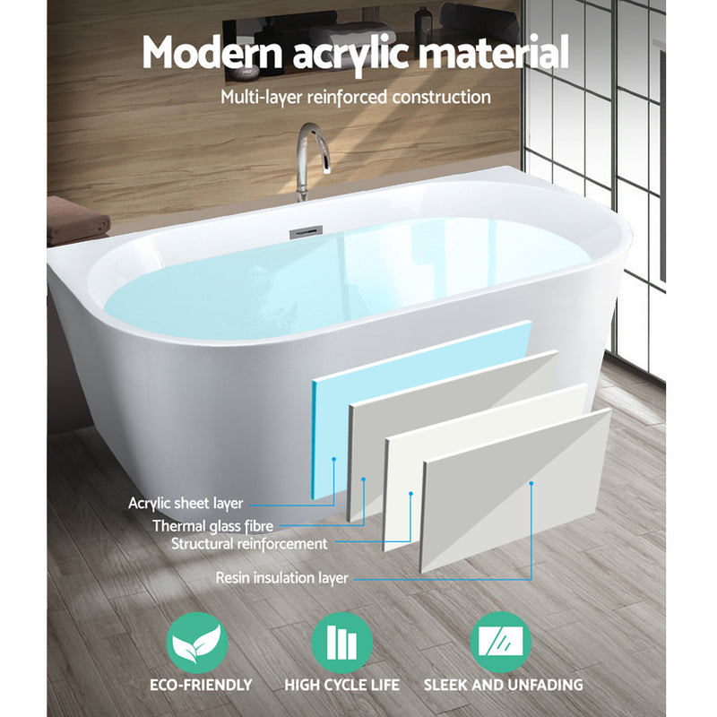 Cefito Free Standing Bath Tubs Acrylic Bathroom Back To Wall SPA Tub 170X75X58CM - Sale Now