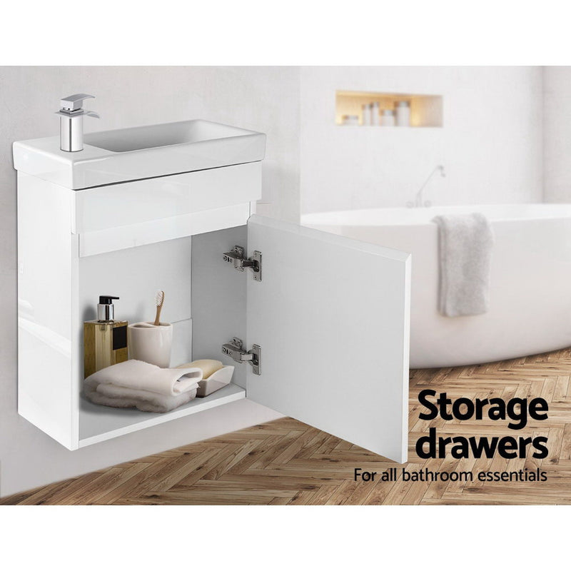 Cefito 400mm Bathroom Vanity Basin Cabinet Sink Storage Wall Hung Ceramic Basins Wall Mounted White - Sale Now