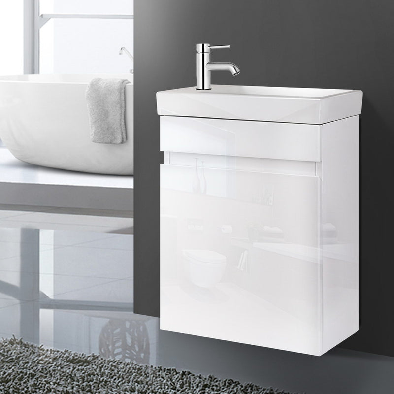 Cefito 400mm Bathroom Vanity Basin Cabinet Sink Storage Wall Hung Ceramic Basins Wall Mounted White - Sale Now