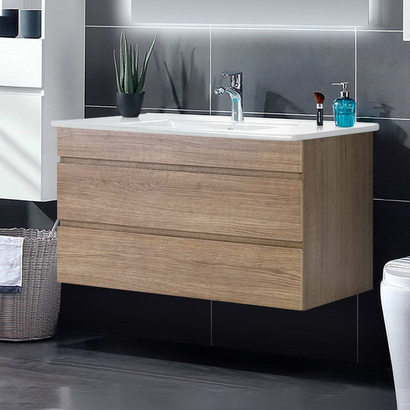 Cefito 900mm Bathroom Vanity Cabinet Wash Basin Unit Sink Storage Wall Mounted Oak White - Sale Now