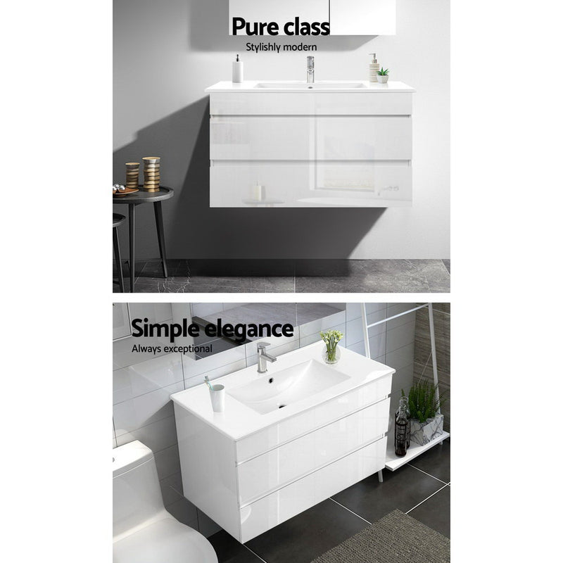 Cefito 900mm Bathroom Vanity Cabinet Basin Unit Wash Sink Storage Wall Mounted White - Sale Now