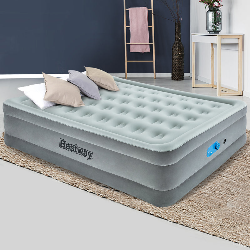 Bestway Queen Air Bed Inflatable Mattress Sleeping Mat Battery Built-in Pump - Sale Now