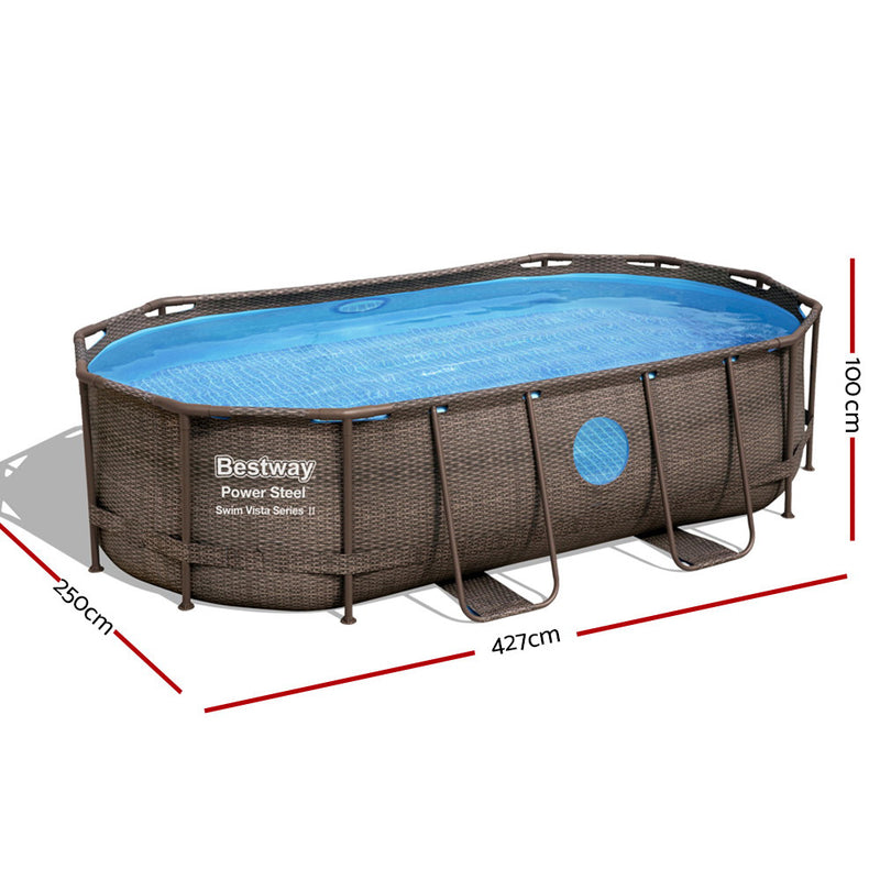 Bestway Swimming Pool Above Ground Pools Power Steel Frame Filter Pump 4.27M - Sale Now