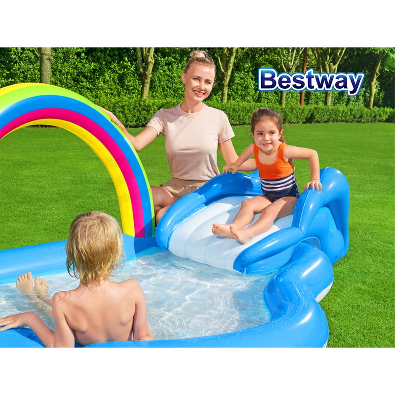 Bestway Swimming Pool Rainbow Slide Play Above Ground Kids Inflatable Pools - Sale Now