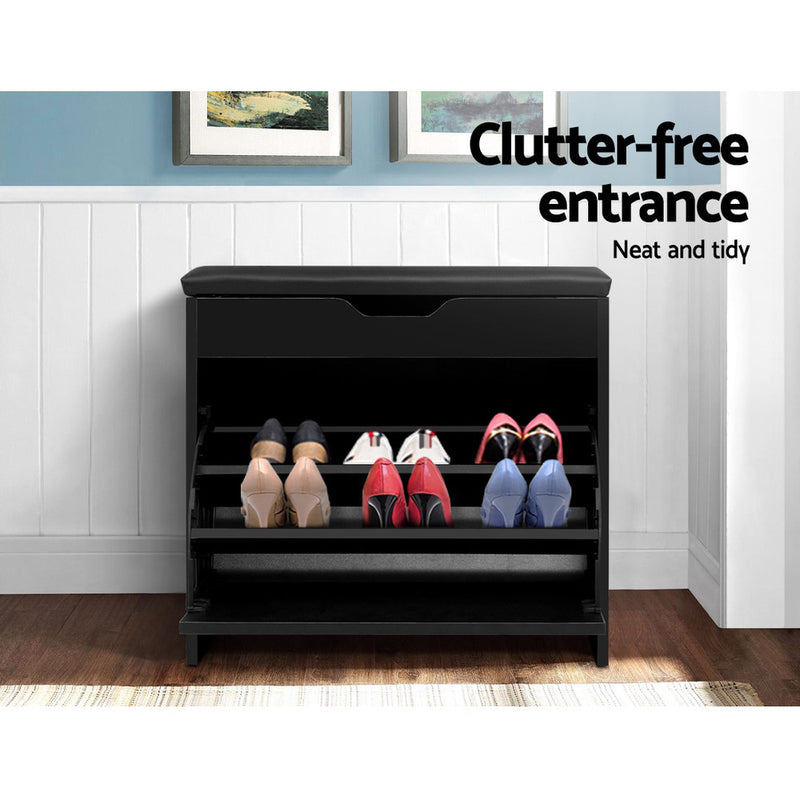 Artiss 3 Tier Shoe Cabinet Storage Stool Black - Sale Now