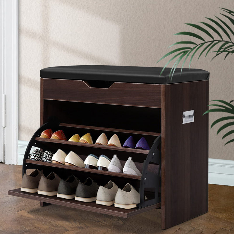 Artiss 12 Pairs Shoe Cabinet Organiser Wooden Storage Bench Stool - Sale Now