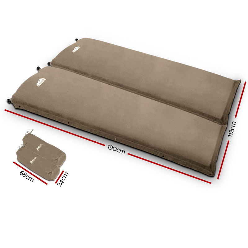 Weisshorn Self Inflating Mattress Camping Sleeping Mat Air Bed Pad Double Coffee 10CM Thick - Sale Now