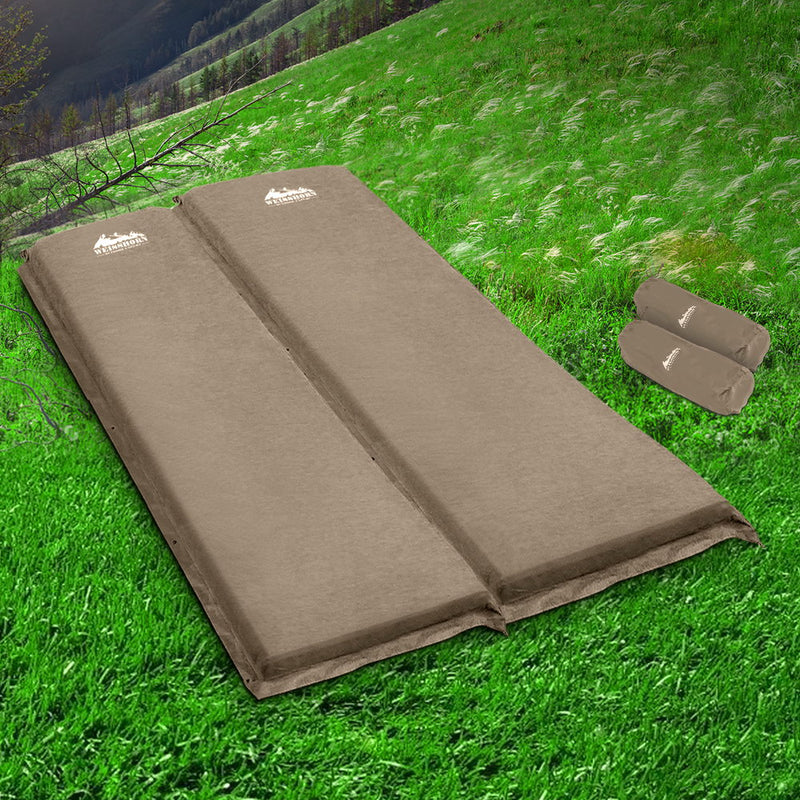 Weisshorn Self Inflating Mattress Camping Sleeping Mat Air Bed Pad Double Coffee 10CM Thick - Sale Now