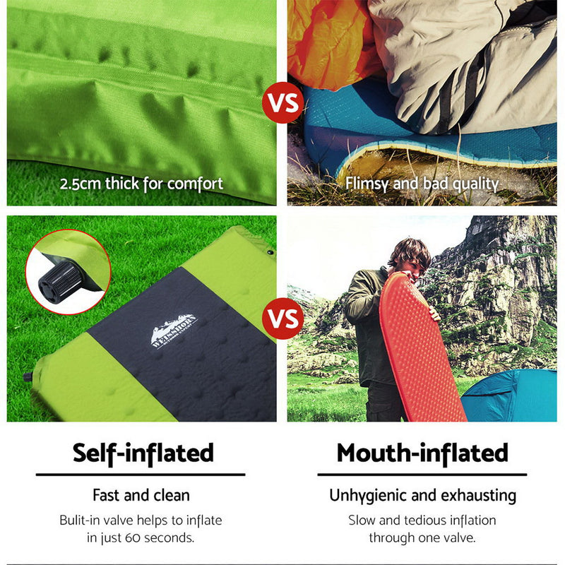 Weisshorn Self Inflating Mattress Camping Sleeping Mat Air Bed Pad Double Green - Sale Now
