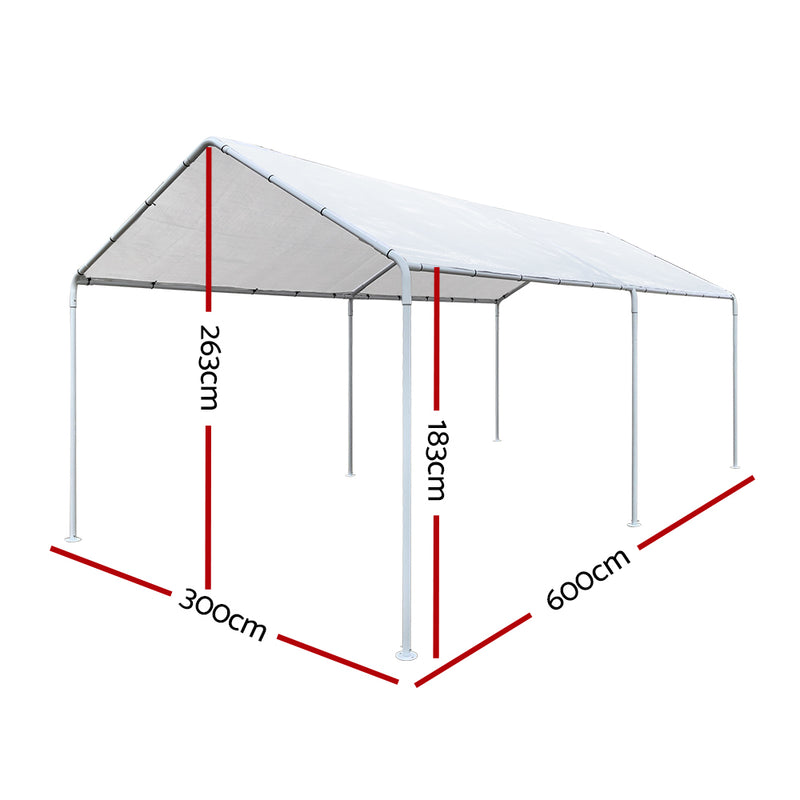 Carports 3m x6m Carport Kits Gazebo Canopy Tent Cover Metal Garden Shed White - Sale Now
