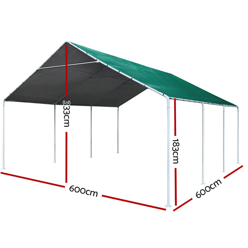 Carports 6m x6m Carport Kits Gazebo Canopy Tent Cover Metal Garden Shed Green - Sale Now