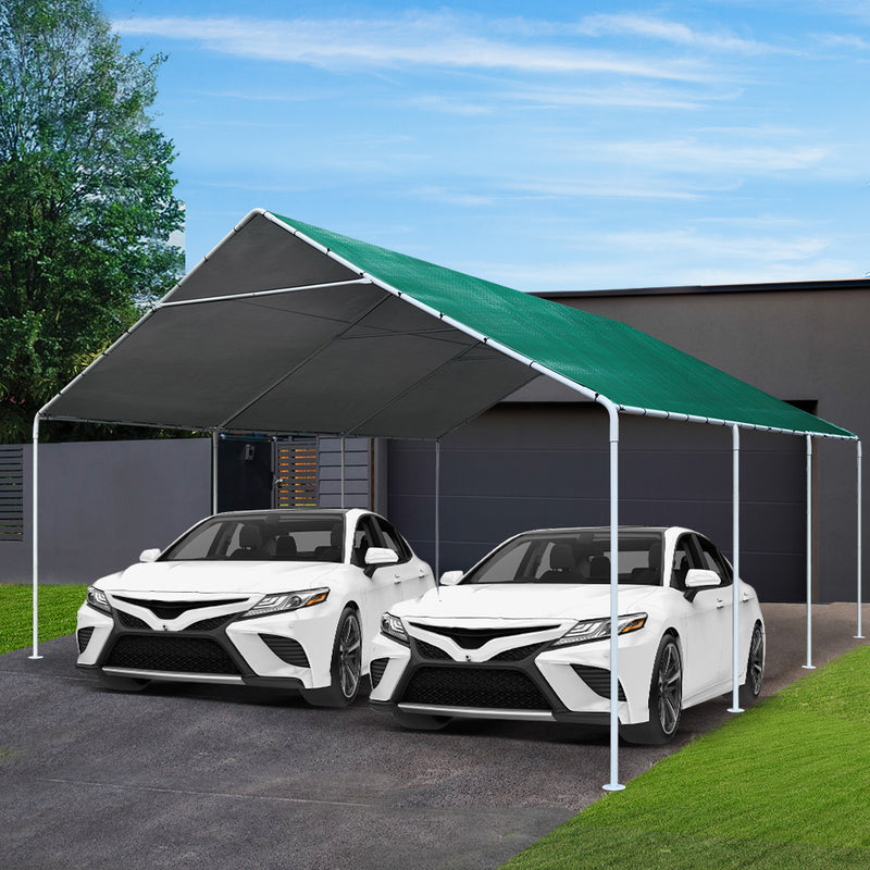 Carports 6m x6m Carport Kits Gazebo Canopy Tent Cover Metal Garden Shed Green - Sale Now