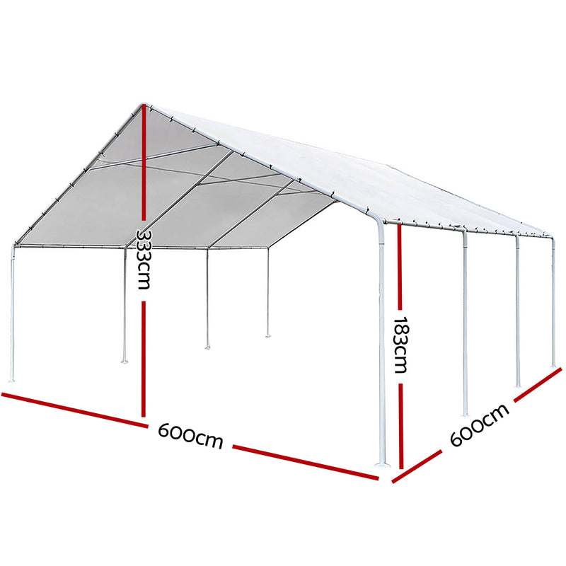 Carports 6m x6m Carport Kits Gazebo Canopy Tent Cover Metal Garden Shed White - Sale Now