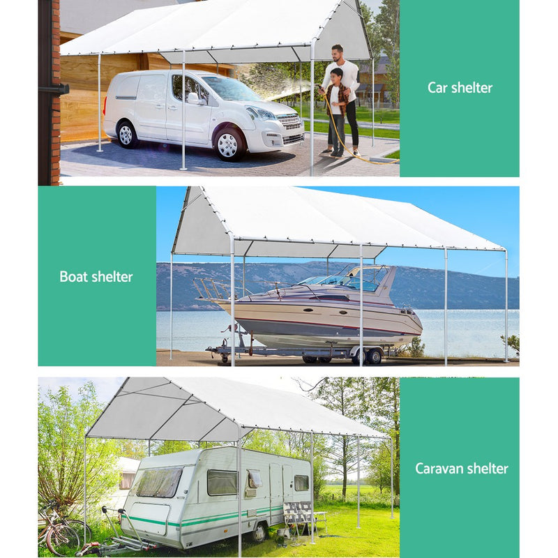 Carports 6m x6m Carport Kits Gazebo Canopy Tent Cover Metal Garden Shed White - Sale Now