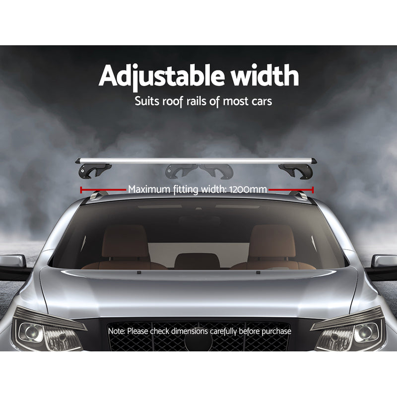 Universal Car Roof Rack 1200mm Cross Bars Aluminium Silver Adjustable Car 90kgs load Carrier - Sale Now