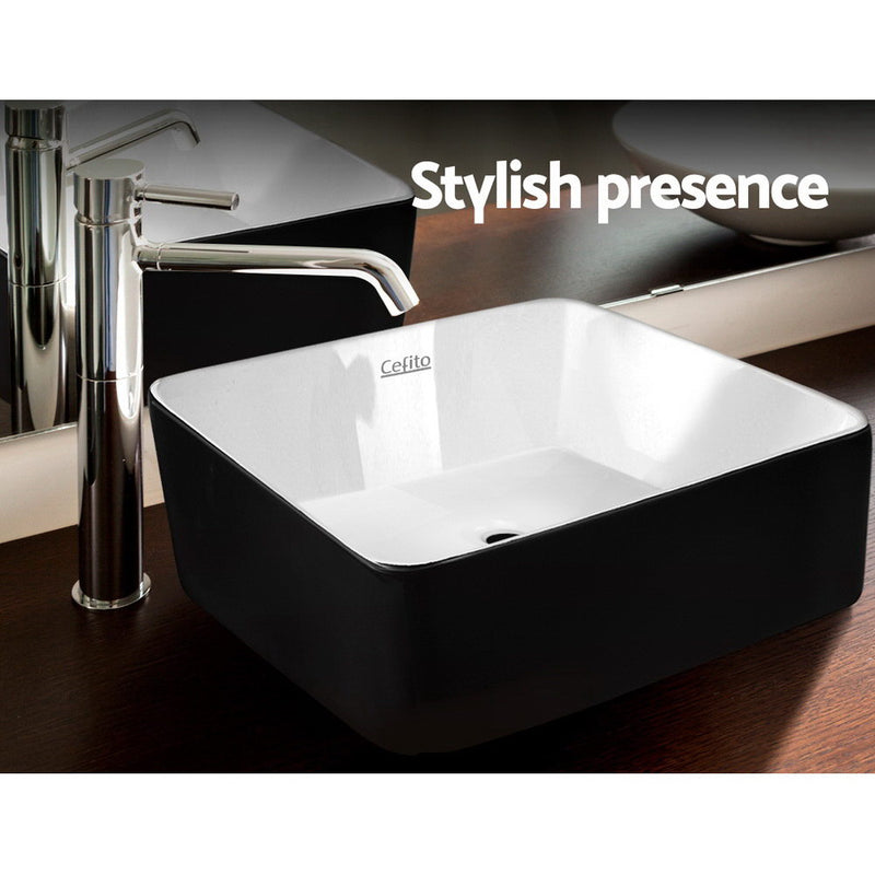Cefito Ceramic Bathroom Basin Sink Vanity Above Counter Basins Bowl Black White - Sale Now