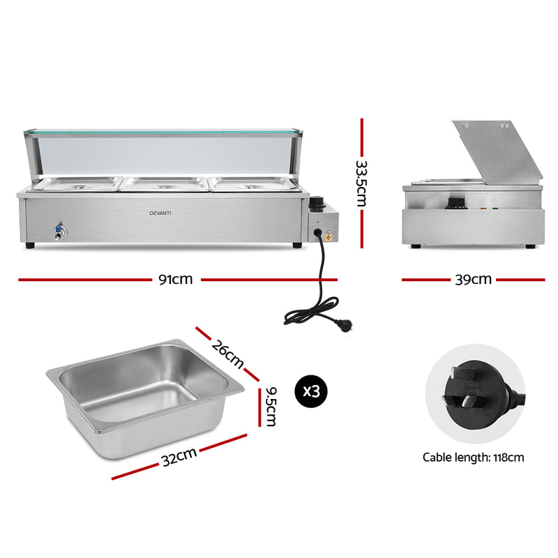 Devanti Commercial Food Warmer Bain Marie Electric Buffet Pan Stainless Steel - Sale Now