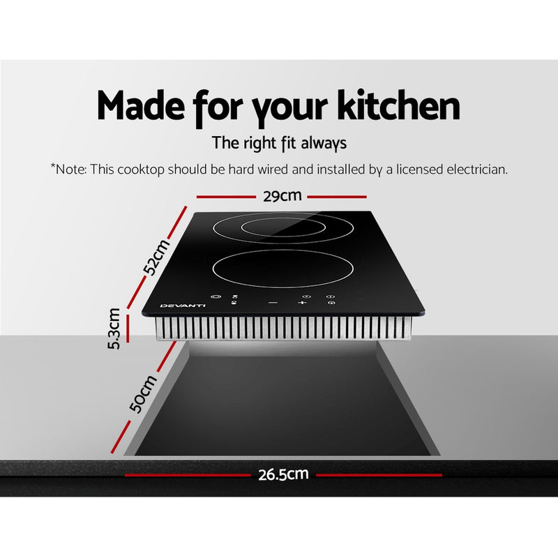 Devanti Electric Ceramic Cooktop 30cm Kitchen Cooker Cook Top Hob Touch Control 3-Zones - Sale Now
