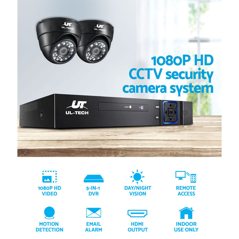 UL-tech CCTV Camera Security System 4CH 2 Dome Camera DVR HD 1080P IP Kit Day Night - Sale Now