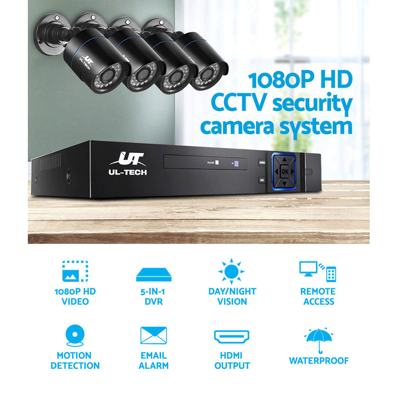 UL Tech 1080P 4 Channel HDMI CCTV Security Camera with 1TB Hard Drive - Sale Now