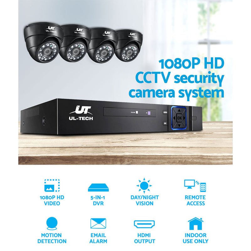UL-tech CCTV Camera Security System Home 8CH DVR 1080P 4 Dome cameras with 1TB Hard Drive - Sale Now