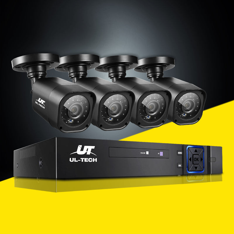 UL-TECH 8CH 5 IN 1 DVR CCTV Security System Video Recorder /w 4 Cameras 1080P HDMI Black - Sale Now