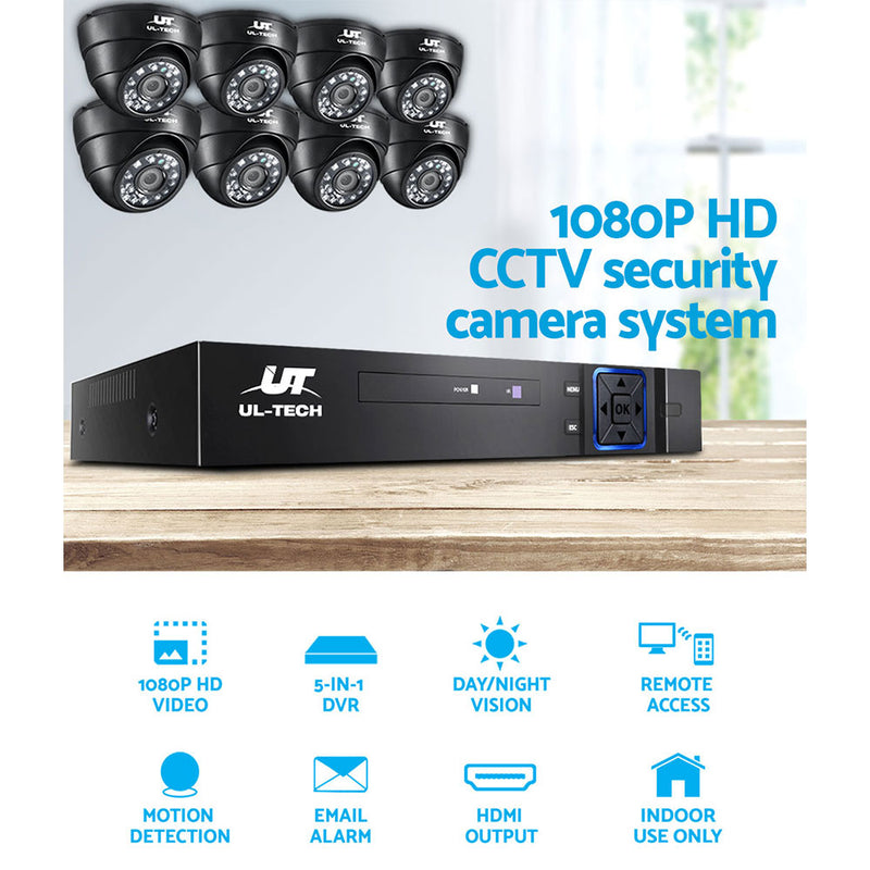 UL-tech CCTV Camera Home Security System 8CH DVR 1080P IP 8 Dome Cameras Long Range - Sale Now