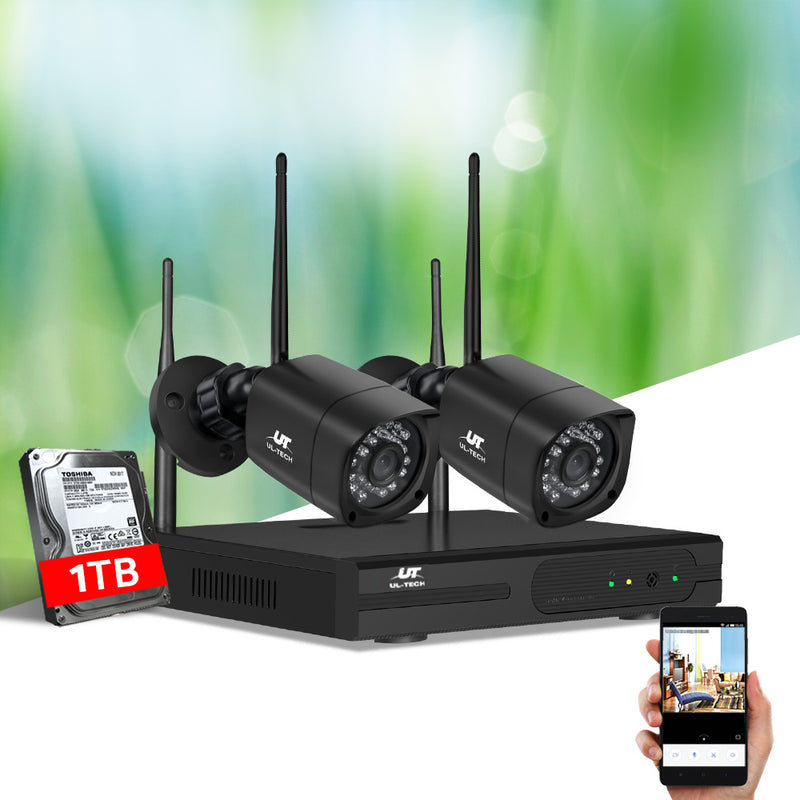 UL-tech CCTV Wireless Security Camera System 4CH Home Outdoor WIFI 2 Square Cameras Kit 1TB - Sale Now