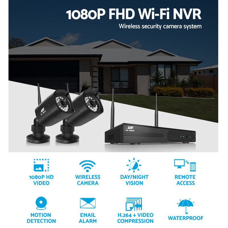 UL-TECH 1080P 4CH NVR Wireless 4 Security Cameras Set - Sale Now