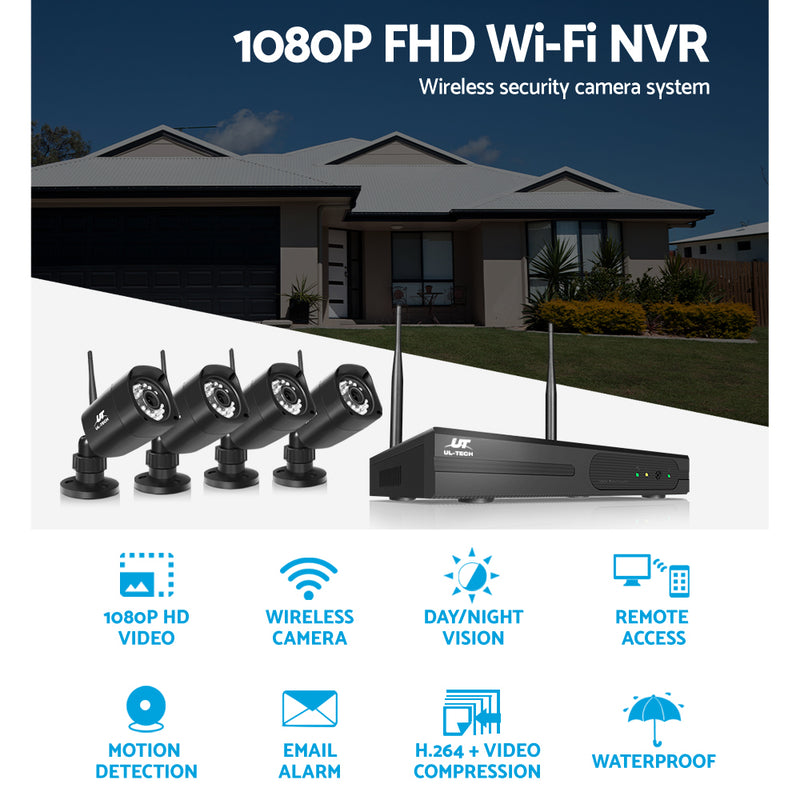 UL-tech CCTV Wireless Security Camera System 4CH Home Outdoor WIFI 4 Square Cameras Kit 1TB - Sale Now