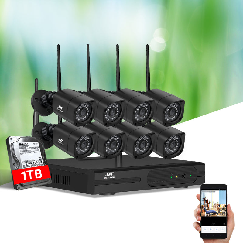 UL-tech CCTV Wireless Security Camera System 8CH Home Outdoor WIFI 8 Square Cameras Kit 1TB - Sale Now