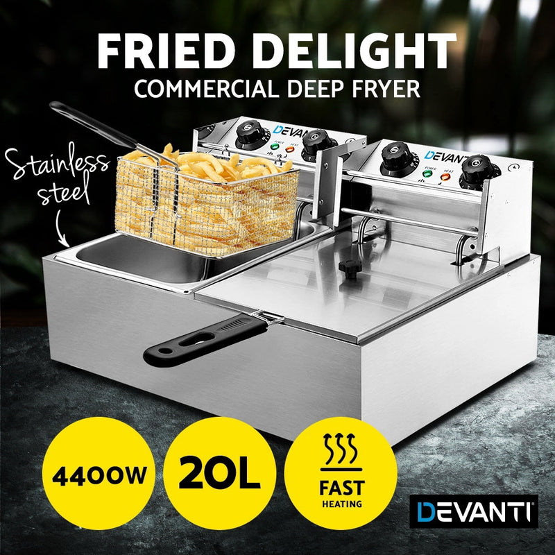 Devanti Commercial Electric Twin Deep Fryer - Silver - Sale Now