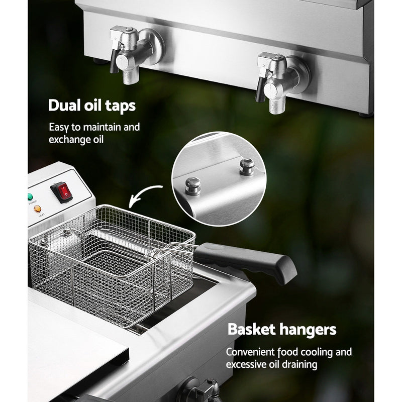 Devanti Commercial Electric Deep Fryer Twin Frying Basket Chip Cooker Countertop - Sale Now