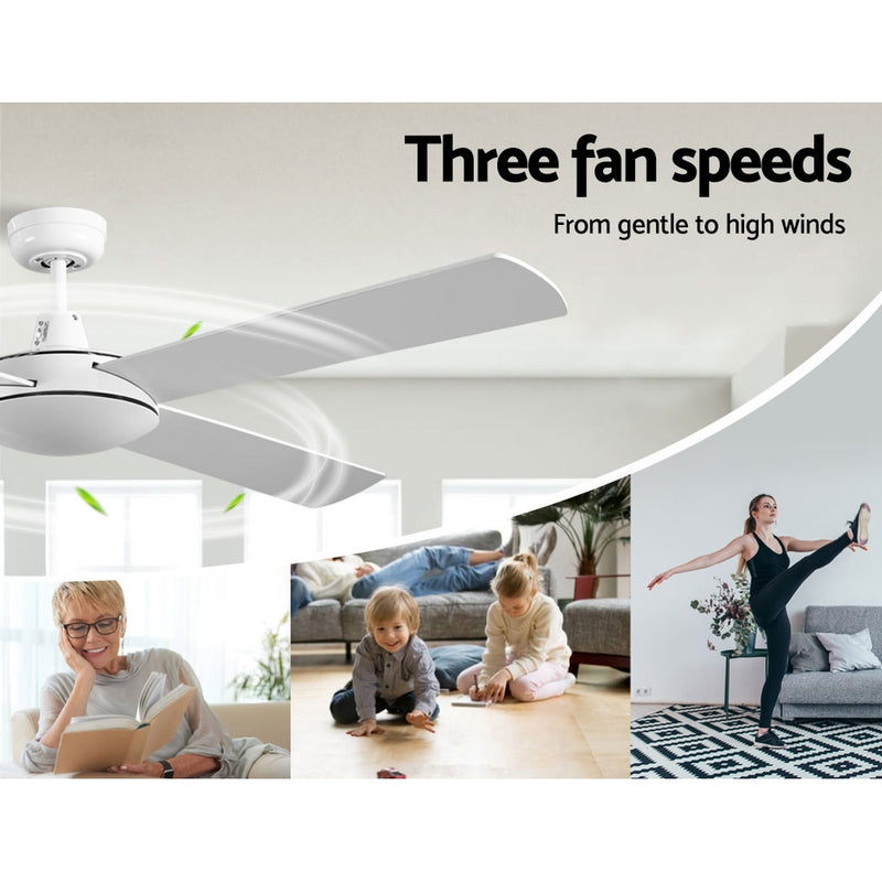 Devanti 52 inch 1300mm Ceiling Fan Wall Control 4 Wooden Blades Cooling Fans White - Sale Now
