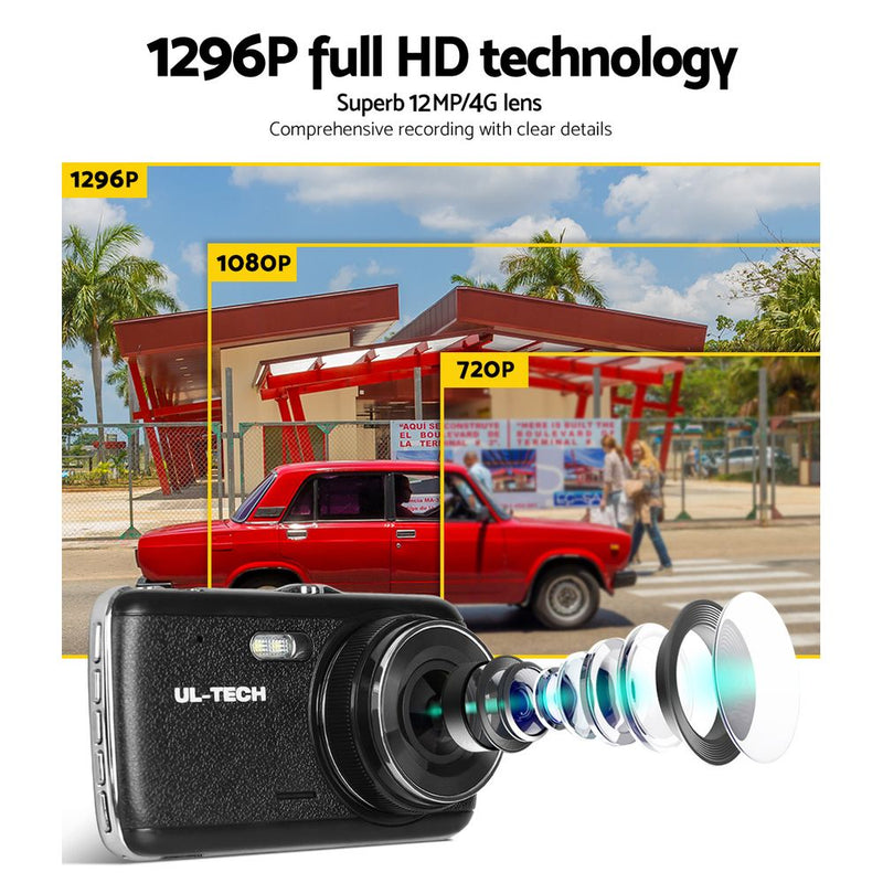 UL Tech 4 Inch Dual Camera Dash Camera - Black - Sale Now