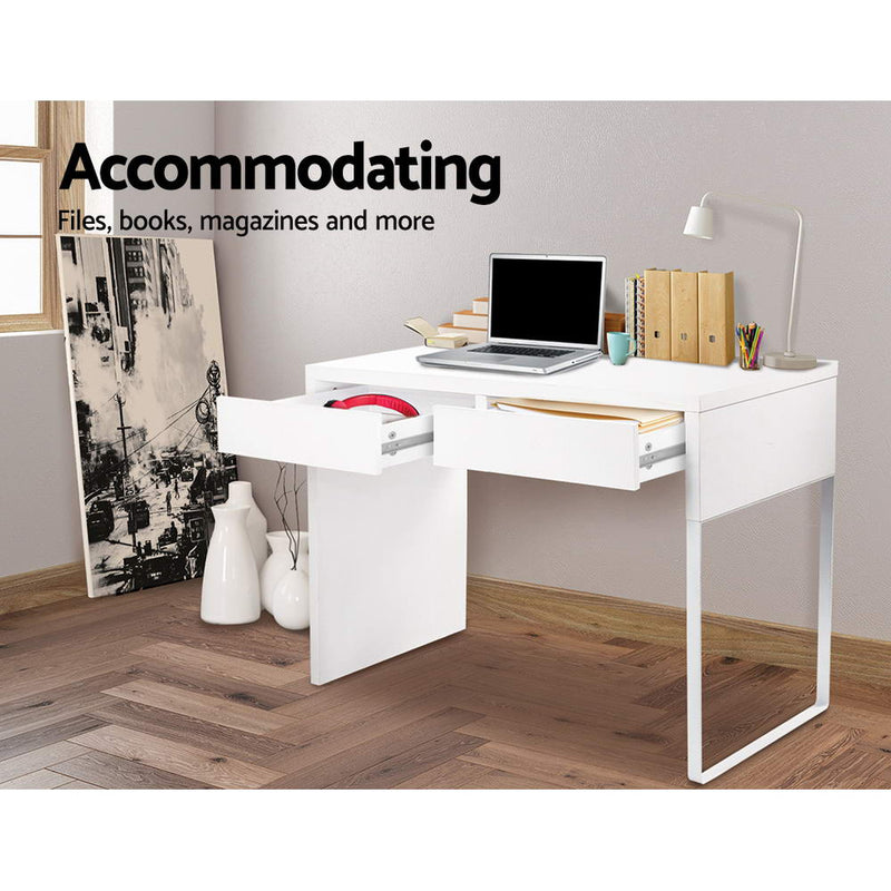 Artiss Metal Desk with 2 Drawers - White - Sale Now